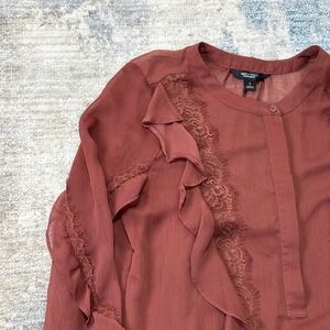 Womens‎ Sheer Lace Ruffle Blouse Small Renaissance Romantic Feminine Boho